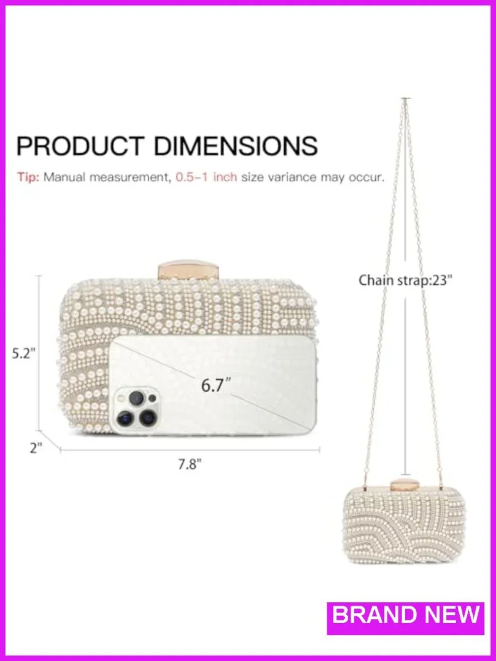 Pearl Crystal Evening Clutch with Chain, Bridal Party Purse, Twist Lock Handbag